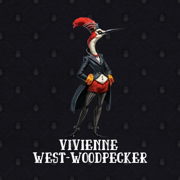 Woodpecker Vivienne West-Woodpecker Funny Animal Fashion Designer Anthropomorphic Gift For Bird Lover by DeanWardDesigns